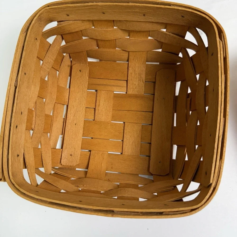Vintage Longaberger Basket Set Of 2 Brown Handwoven Wood W Plastic Liners USA